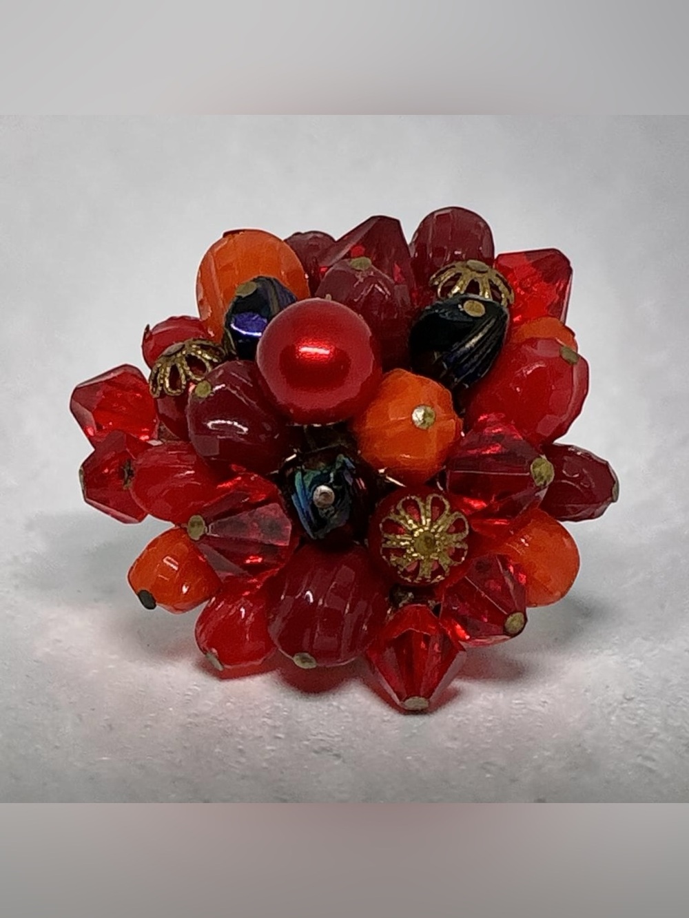 W Germany Vintage Beaded Cluster Brooch